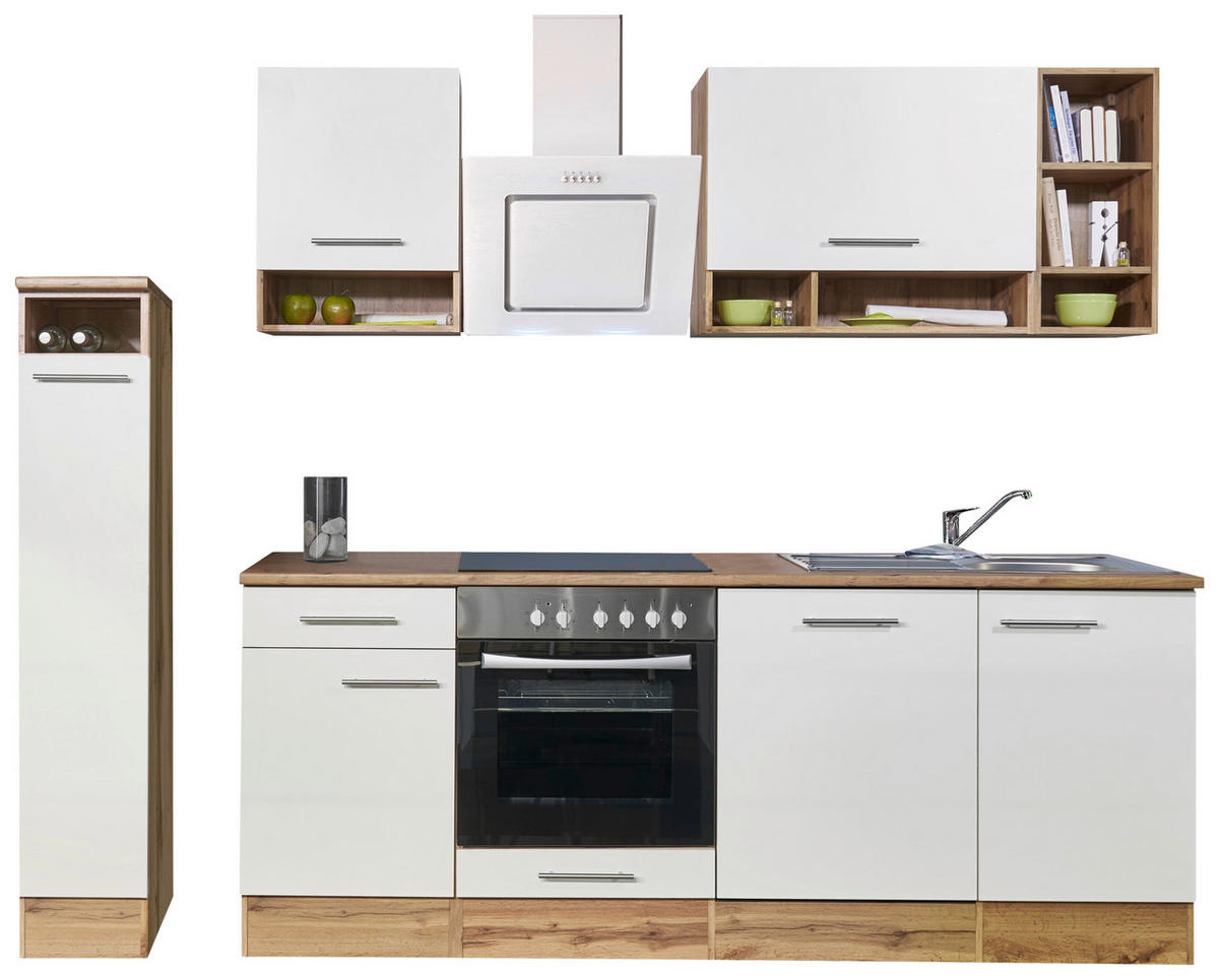 KÜCHENBLOCK 250 cm   in Eichefarben  - Weiss/Eichefarben, Basics, Holzwerkstoff (250cm) - Respekta