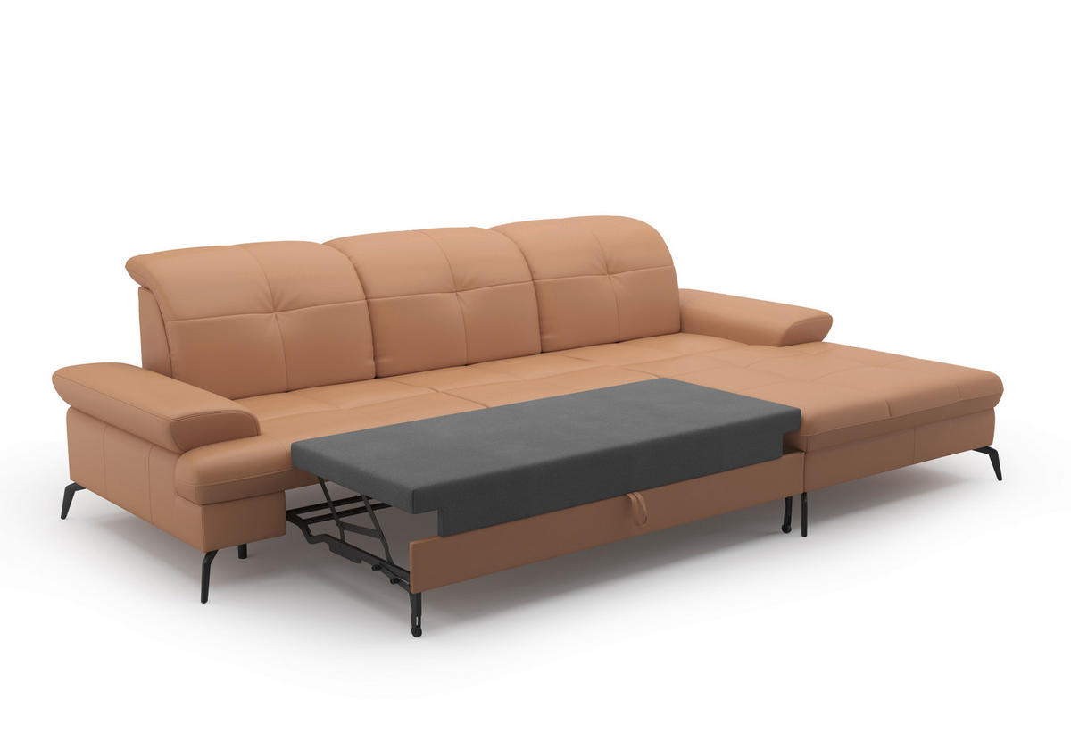 ECKSOFA Cappuccino Kombination Echtleder/Stoff Vliesstoff  - Schwarz/Cappuccino, KONVENTIONELL, Leder/Textil (279/185cm) - Sit & More