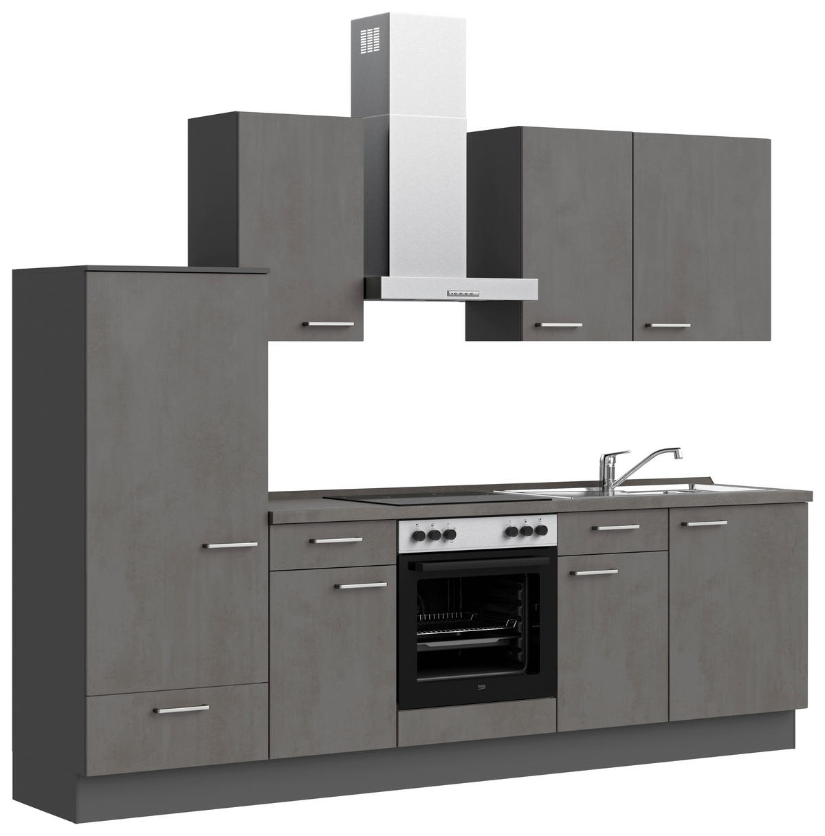 KÜCHENBLOCK Riva 270 cm  in Schieferfarben  - Schieferfarben/Edelstahlfarben, MODERN, Holzwerkstoff/Metall (270cm) - Nobilia