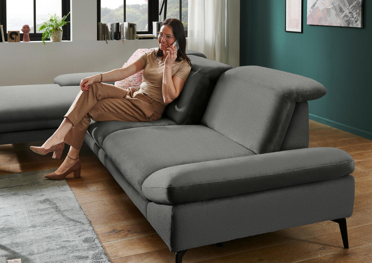 ECKSOFA in Chenille Grau  - Schwarz/Grau, Design, Textil/Metall (188/319cm) - Beldomo System