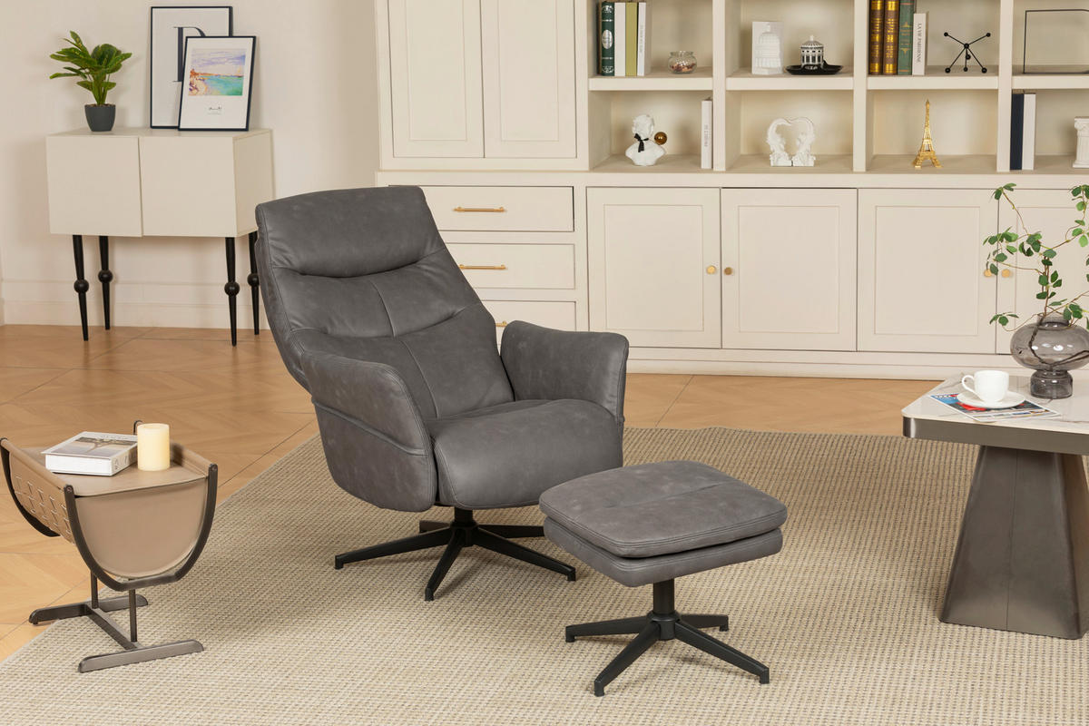 RELAXSESSELSET Mikrofaser    - Schwarz/Grau, Design, Textil/Metall (75/113/98cm) - Livetastic