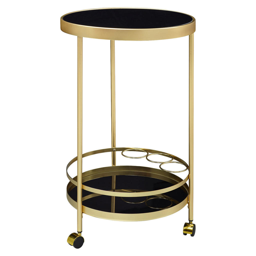 Servierwagen Rund Glas/Metall Goldfarben/Schwarz