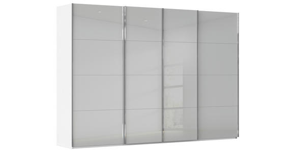 SCHWEBETÜRENSCHRANK  in Weiß, Seidengrau  - Chromfarben/Seidengrau, Design, Glas/Holzwerkstoff (316/223/68cm) - Novel