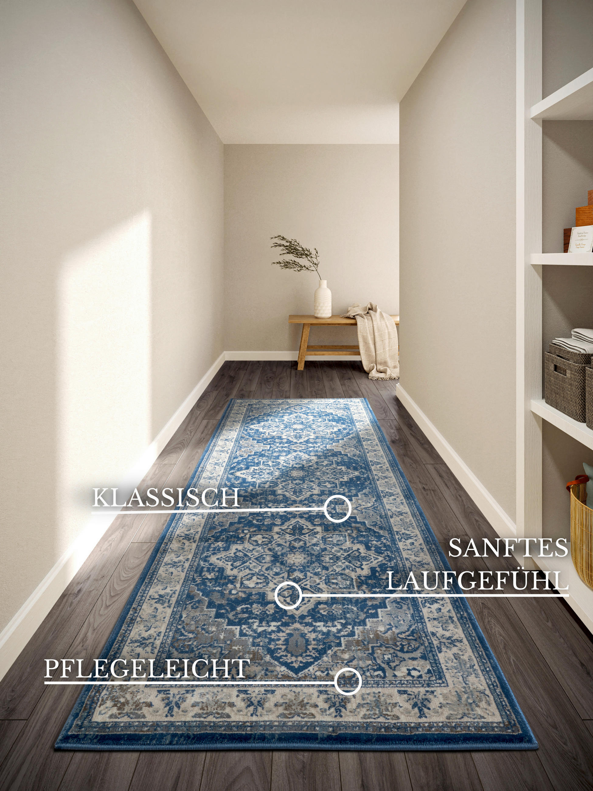 LÄUFER 80/240 cm Kollektion 1869 Blau, Creme  - Blau/Creme, Design, Kunststoff/Textil (80/240cm) - Villeroy & Boch