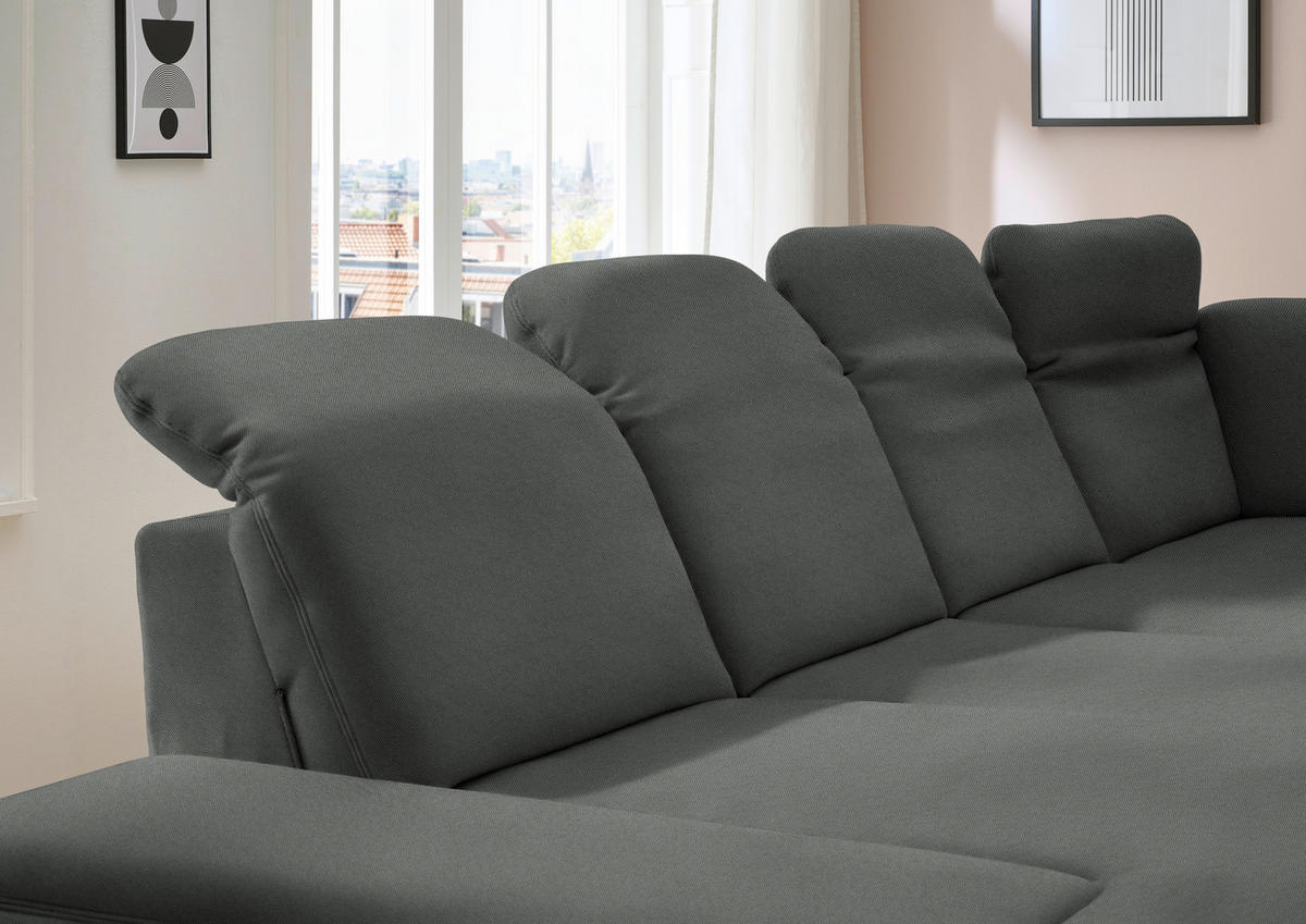 WOHNLANDSCHAFT  in Chenille Grau  - Schwarz/Grau, Design, Textil/Metall (198/364/255cm) - Beldomo Style