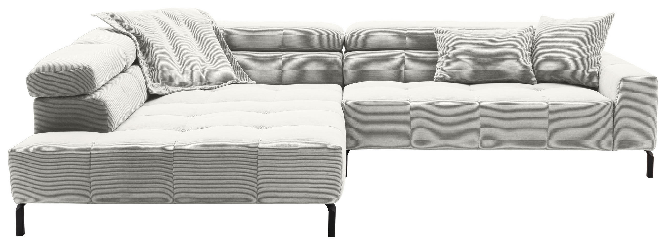 ECKSOFA Weiß Cord Rücken echt, Kopfteilverstellung, Sitzvorzug  - Schwarz/Weiß, KONVENTIONELL, Textil/Metall (219/311cm) - Hom`in
