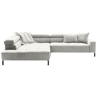 ECKSOFA Weiß Cord Rücken echt, Kopfteilverstellung, Sitzvorzug  - Schwarz/Weiß, KONVENTIONELL, Textil/Metall (219/311cm) - Hom`in