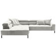 ECKSOFA Weiß Cord Rücken echt, Kopfteilverstellung, Sitzvorzug  - Schwarz/Weiß, KONVENTIONELL, Textil/Metall (219/311cm) - Hom`in