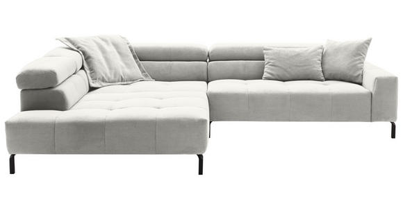 ECKSOFA Weiß Cord Rücken echt, Kopfteilverstellung, Sitzvorzug  - Schwarz/Weiß, KONVENTIONELL, Textil/Metall (219/311cm) - Hom`in