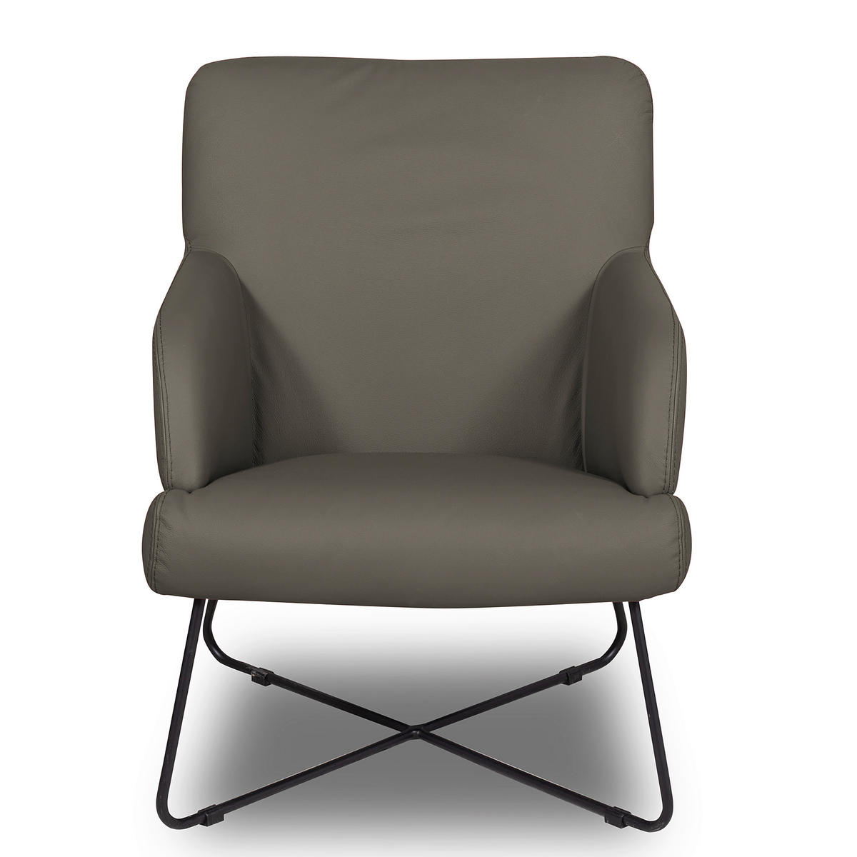 SESSELSET Echtleder Schlammfarben  - Schlammfarben/Schwarz, Design, Leder/Metall (67/87/74cm) - Livetastic