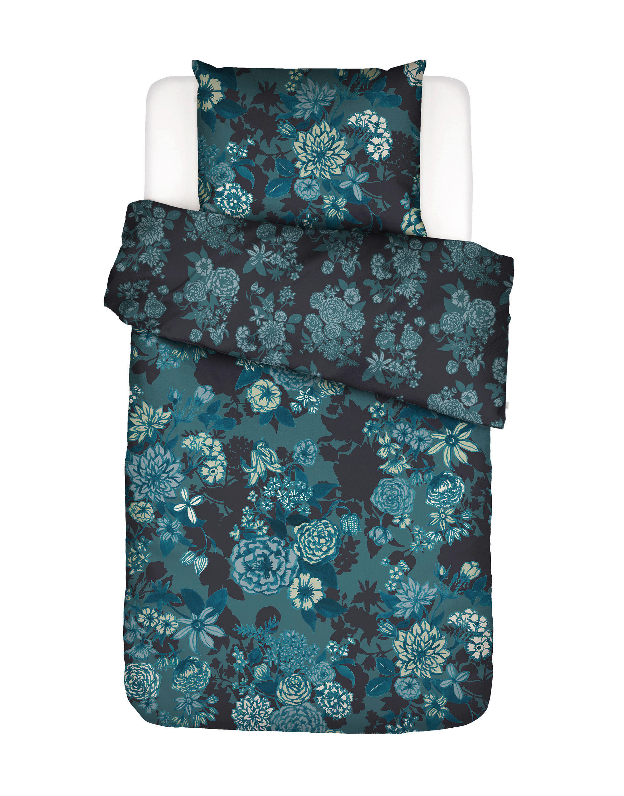WENDEBETTWÄSCHE FLORE Satin  - Blau, Basics, Textil (155/220cm) - Essenza