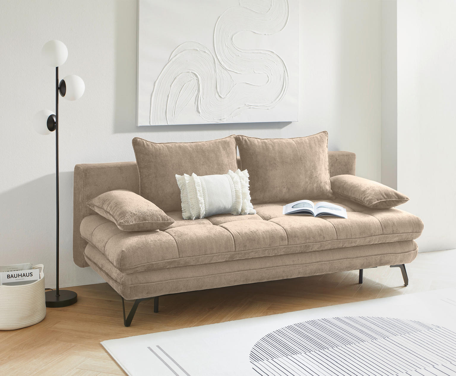 SCHLAFSOFA Samt Beige - Einrichtungsbeispiel