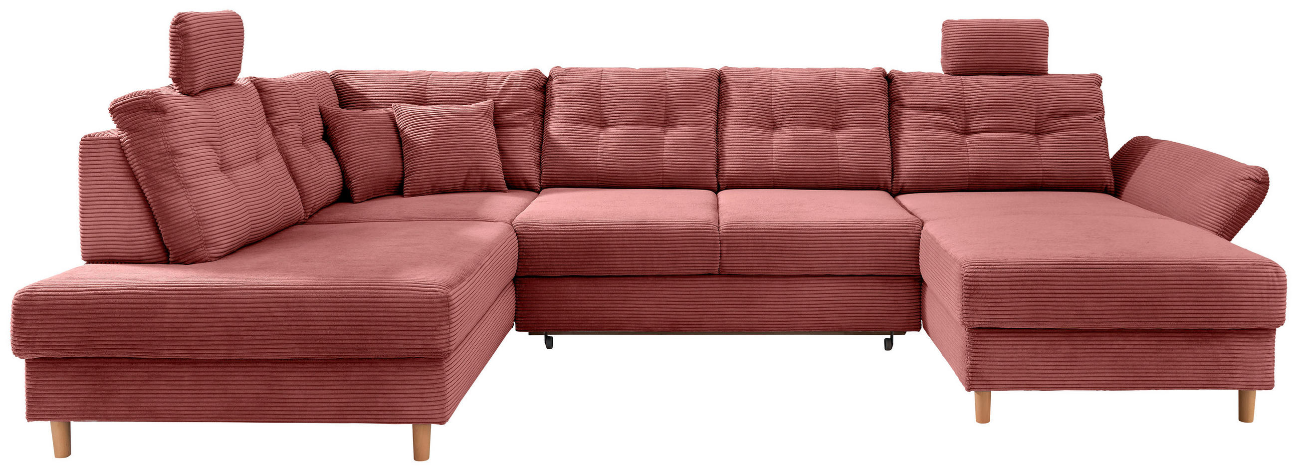 WOHNLANDSCHAFT in Cord Koralle  - Koralle/Naturfarben, Modern, Holz/Textil (206/338-352/176cm) - Livetastic