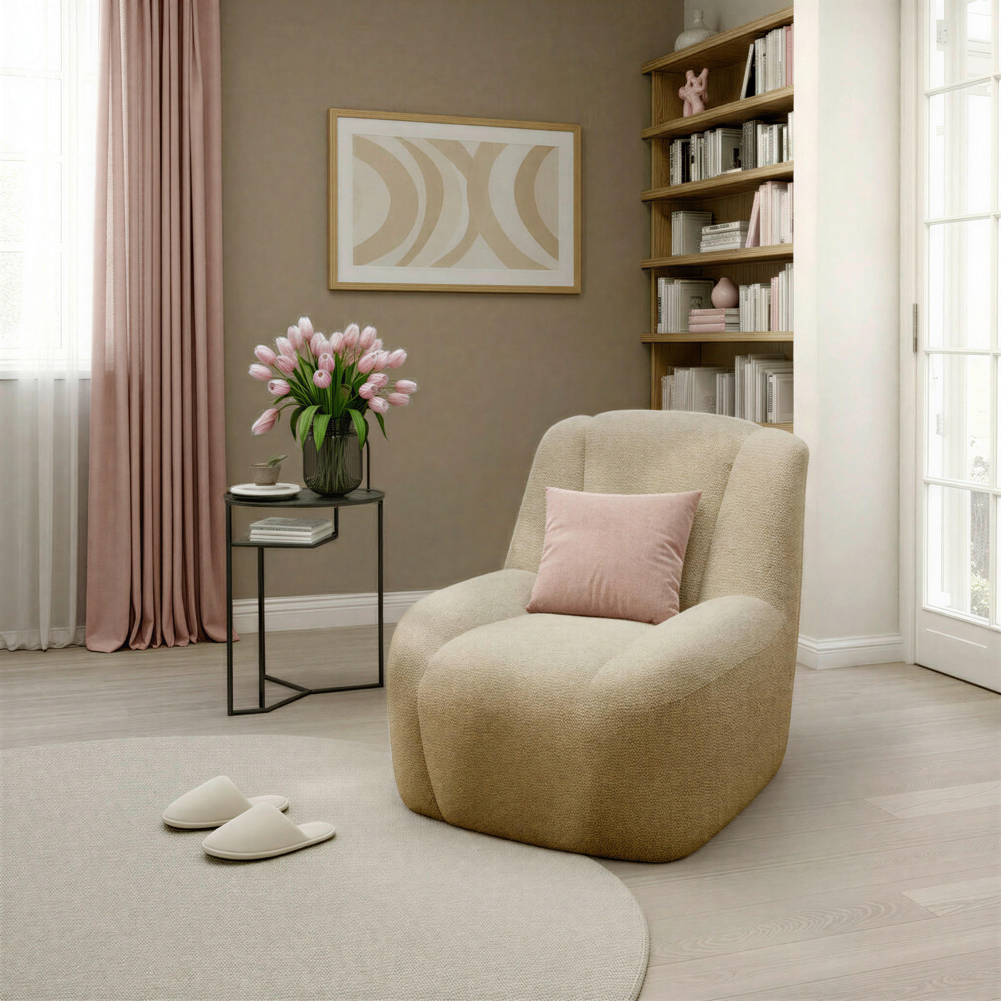 SESSEL in Chenille Taupe  - Taupe/Creme, MODERN, Kunststoff/Textil (77/82/93cm) - Livetastic