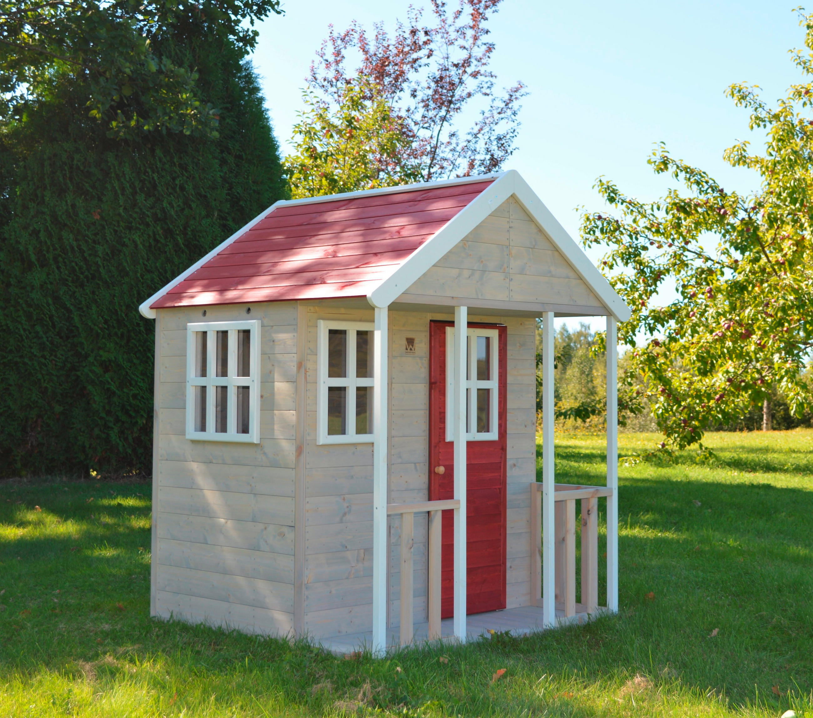 SPIELHAUS 120/155/120 cm  - Rot/Naturfarben, KONVENTIONELL, Holz (120/155/120cm) - Ambia Garden