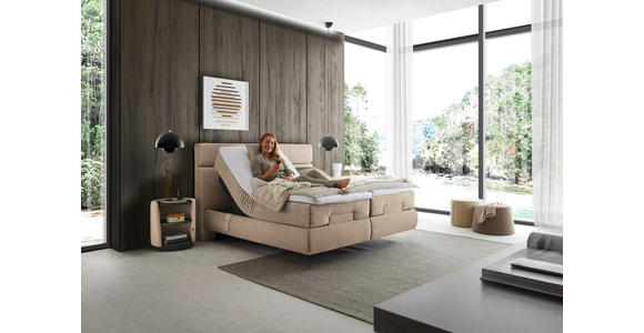 BOXSPRINGBETT 180/200 cm,  in Beige, motorische Verstellbarkeit, Matratzen, H4 + H4 = sehr fest  - Beige/Schwarz, Design, Kunststoff/Textil (180/200cm) - Dieter Knoll