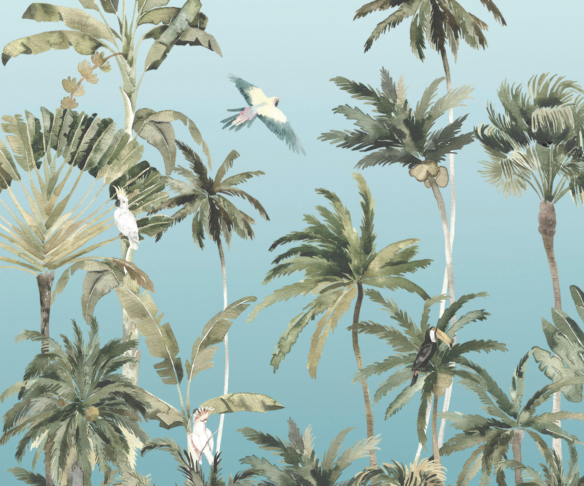 Xora Vliestapete Blau, Grün, Weiß 300x250 cm