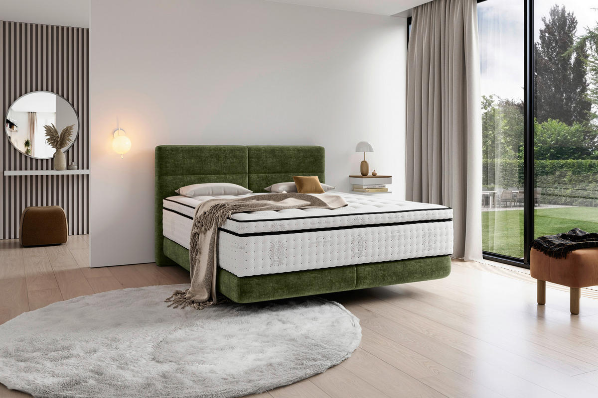 BOXSPRINGBETT 180/200 cm  in Olivgrün  - Schwarz/Olivgrün, Konventionell, Holz/Textil (180/200cm) - Esposa