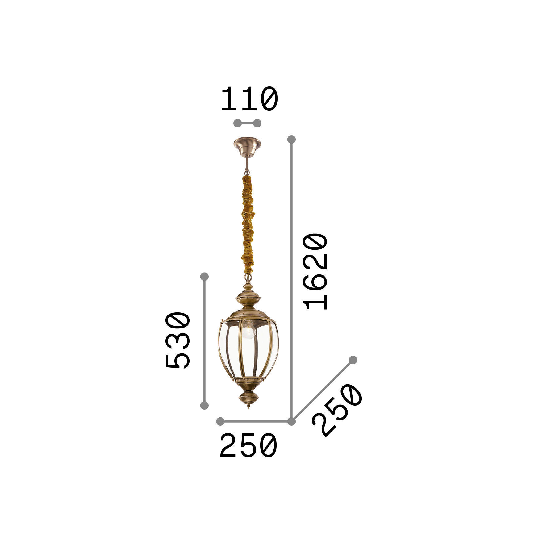 HÄNGELEUCHTE 25/78/162 cm  - Braun, KONVENTIONELL, Glas/Metall (25/78/162cm) - Ideal Lux