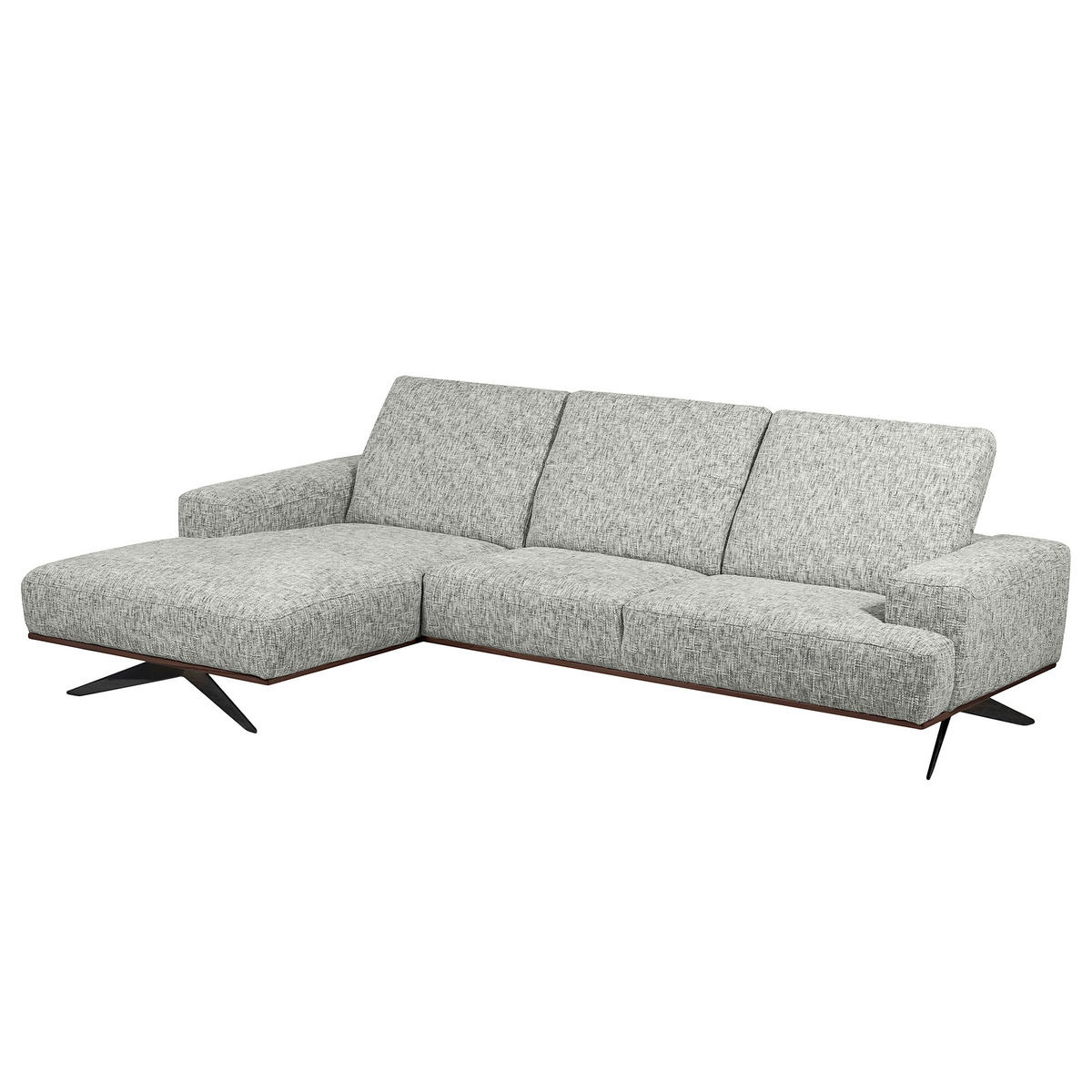 ECKSOFA PORTLAND in Struktur Grau Kopfteilverstellung  187/295 cm  - Schwarz/Grau, Design, Holz/Textil (187/295cm) - Livetastic