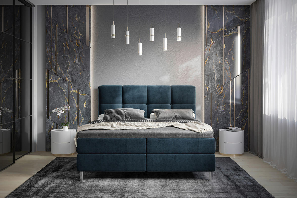 BOXBETT 140/200 cm  in Dunkelblau  - Chromfarben/Dunkelblau, Modern, Holz/Holzwerkstoff (140/200cm) - Esposa