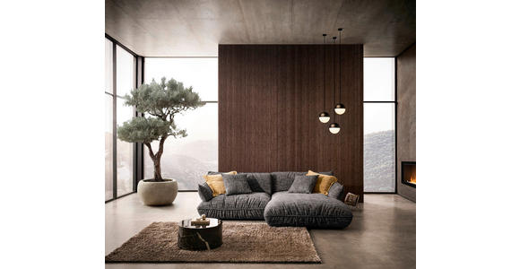 ECKSOFA in Flachgewebe Graubraun 264/185 cm - Graubraun/Schwarz, Design, Kunststoff/Textil (264/185cm) - Emilio Belluti