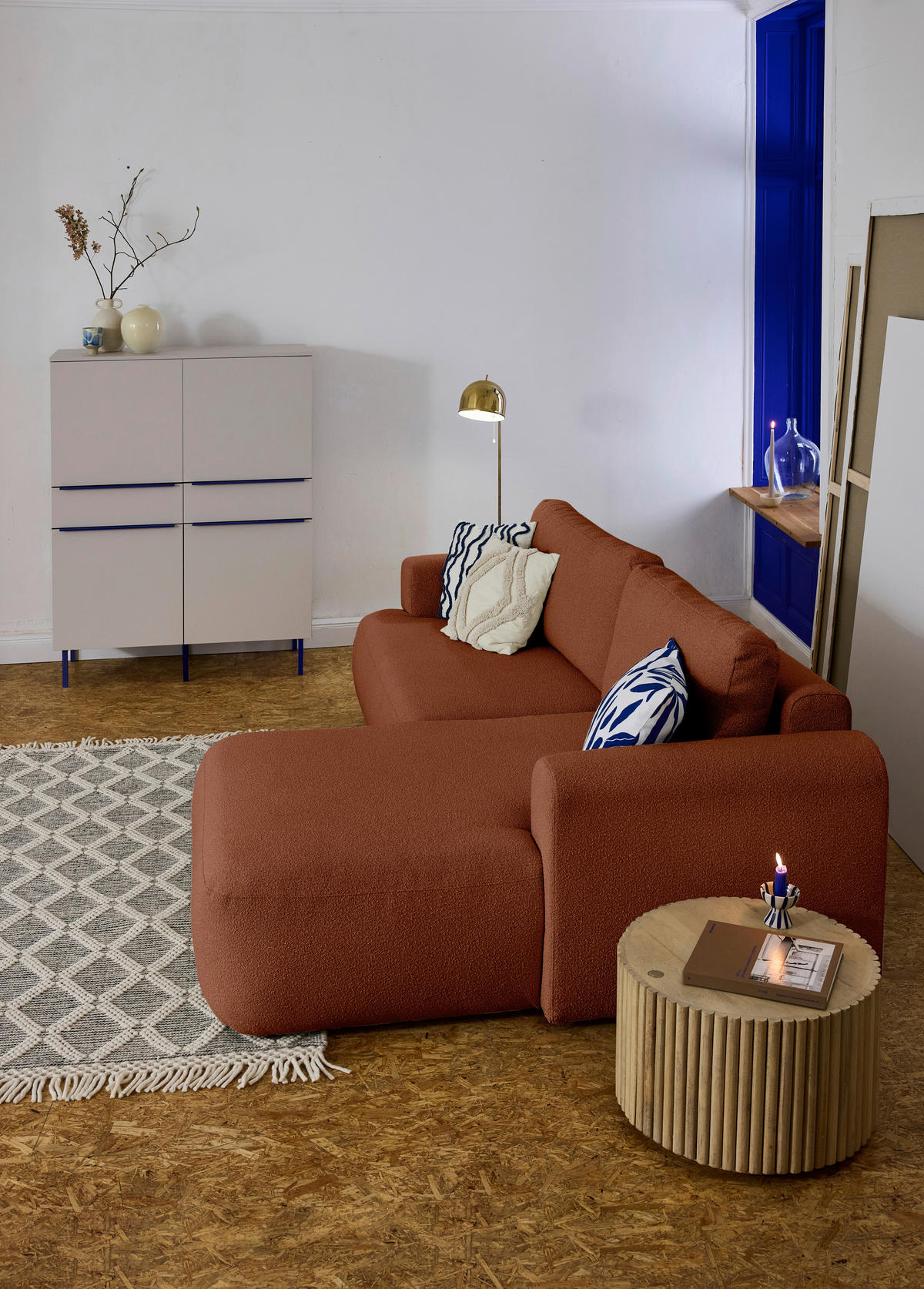 ECKSOFA Rostfarben Bouclé Rückenkissen, Rücken echt  - Rostfarben/Schwarz, KONVENTIONELL, Kunststoff/Textil (257/170cm) - Tom Tailor