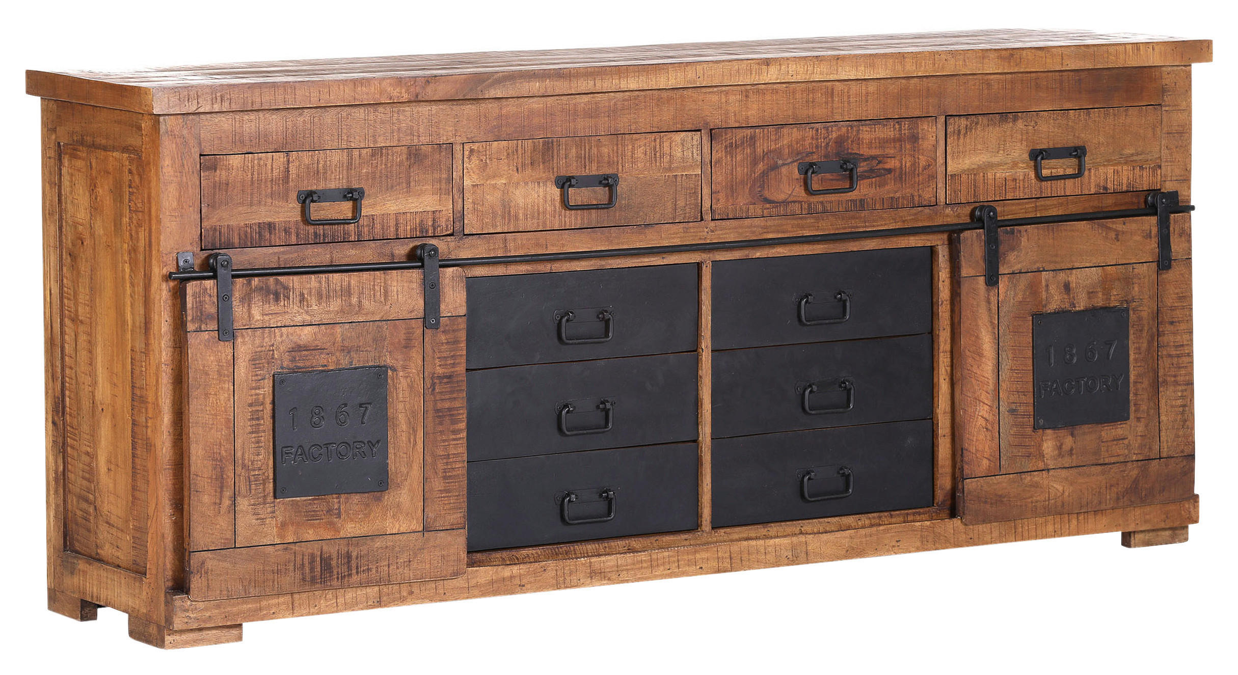 SIDEBOARD  in 195/85/45 cm  - Schwarz/Naturfarben, ROMANTIK / LANDHAUS, Holz/Metall (195/85/45cm) - Landscape