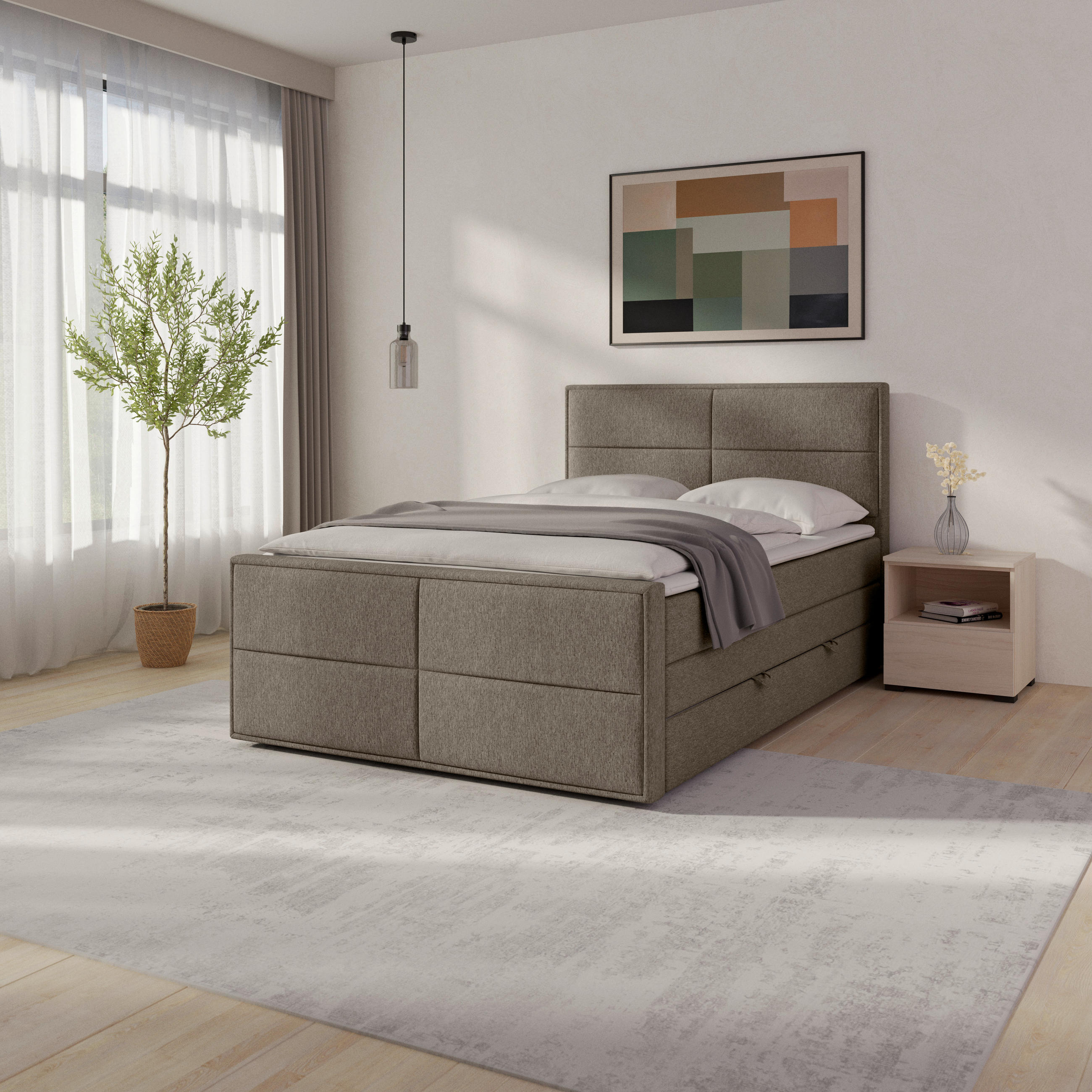 BOXSPRINGBETT 120/200 cm,  in Beige, Topper, Matratzen, H2 + H2 = mittel  - Beige, MODERN, Holz/Kunststoff (120/200cm) - MID.YOU