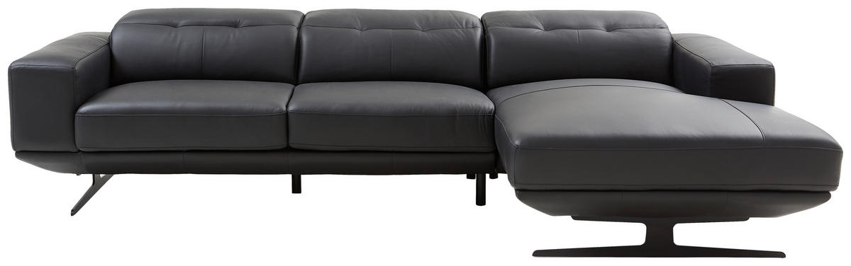 ECKSOFA in Echtleder Schwarz  - Schwarz, Design, Leder/Metall (282/162cm) - Xora