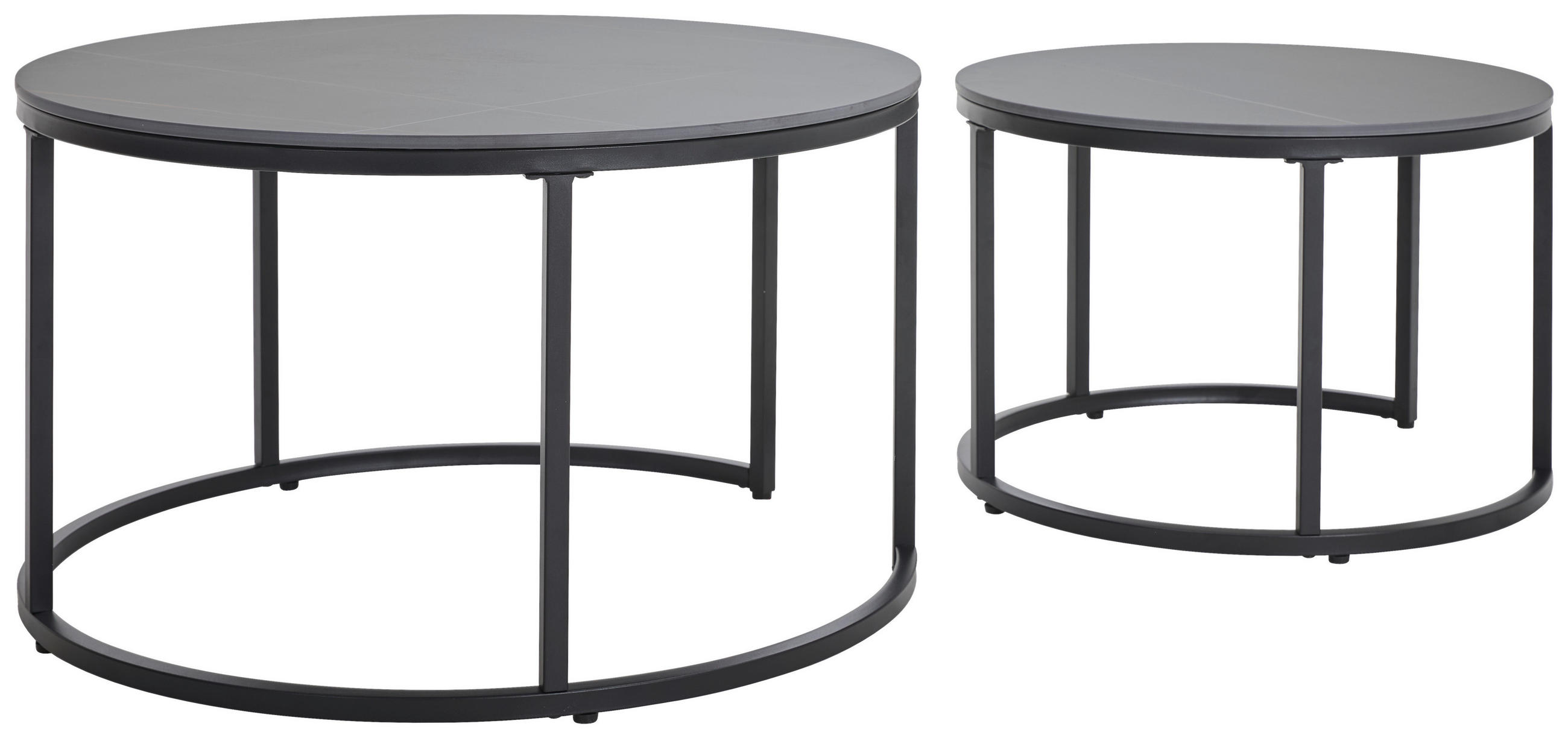 COUCHTISCHSET rund Schwarz  - Schwarz, Design, Keramik/Metall (80/60/46/40/80/60cm) - Livetastic