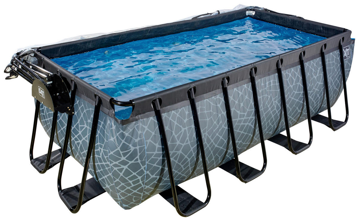 POOL-SET STONE 400/200/122 cm  - Schwarz, KONVENTIONELL, Metall (400/200/122cm) - EXIT Toys