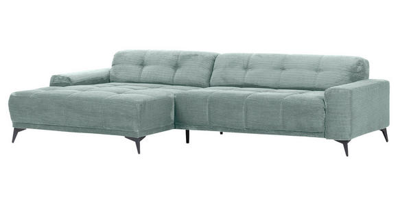 ECKSOFA  in Cord Mintgrün Rücken echt, Sitzvorzug  165/295 cm  - Schwarz/Mintgrün, KONVENTIONELL, Textil/Metall (165/295cm) - Carryhome
