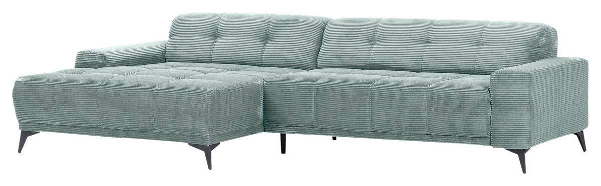 ECKSOFA Mintgrün Cord Rücken echt, Sitzvorzug  - Schwarz/Mintgrün, KONVENTIONELL, Textil/Metall (165/295cm) - Carryhome
