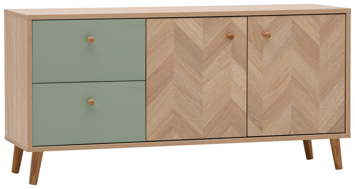 LOWBOARD  109/54,1/33,05 cm 2 Schublade(n) Beimöbel erhältlich, stehend, in verschiedenen Größen erhältlich, in verschiedenen Holzdekoren erhältlich  - Eichefarben/Grün, Design, Holz/Holzwerkstoff (109/54,1/33,05cm) - MID.YOU