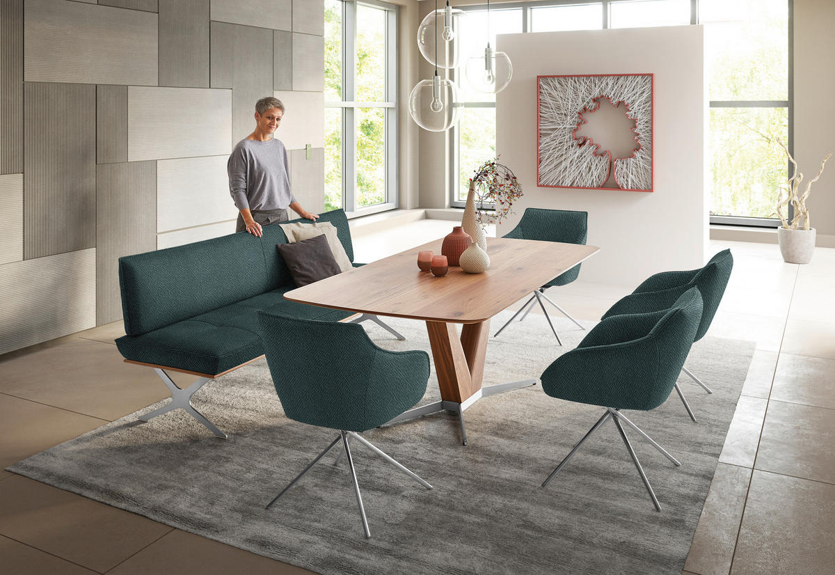 SITZBANK in Holz, Textil Nussbaumfarben, Nickelfarben, Petrol  - Edelstahlfarben/Nussbaumfarben, Design, Holz/Textil (194/88/66cm) - Koinor