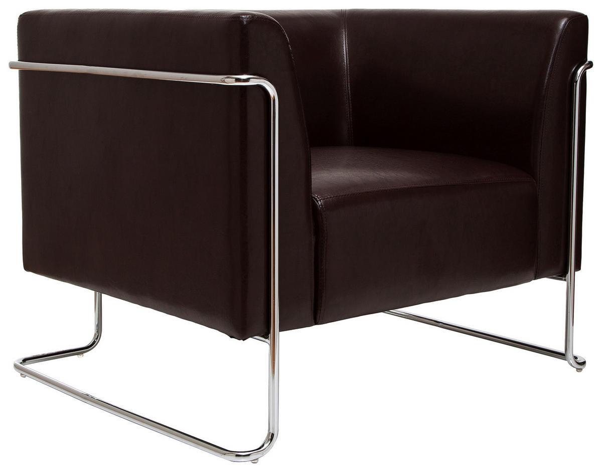 DESIGNSESSEL Lederlook Dunkelbraun    - Chromfarben/Dunkelbraun, MODERN, Textil/Metall (88/74/74cm) - MID.YOU
