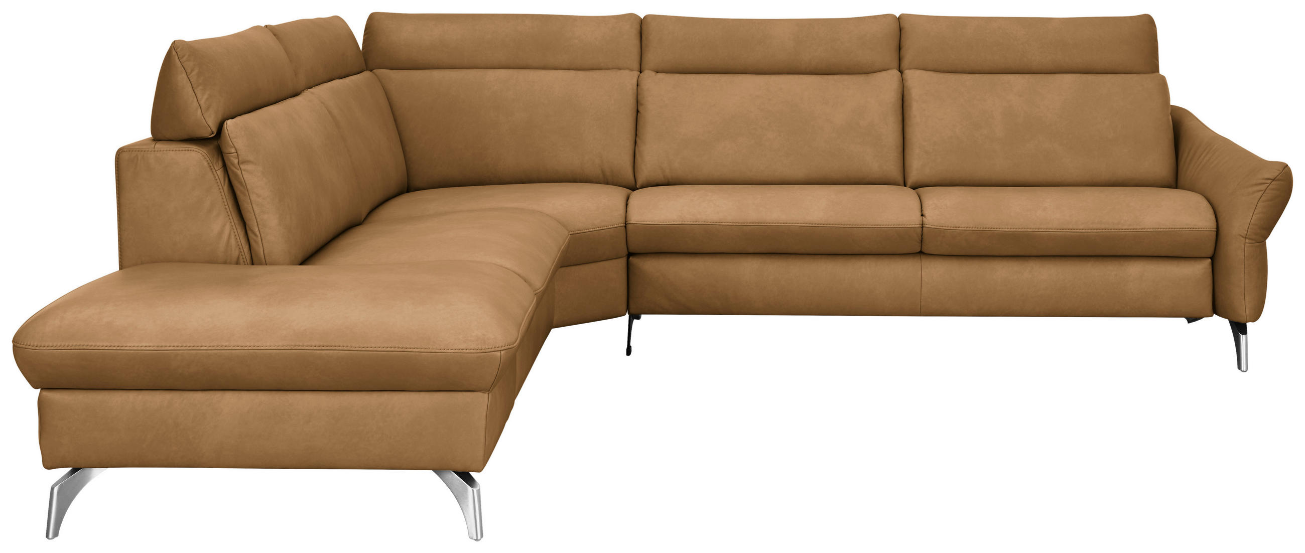 ECKSOFA in Echtleder Honig, Currygelb  242/296 cm  - Currygelb/Edelstahlfarben, KONVENTIONELL, Leder/Metall (242/296cm) - Himolla Komfortklass
