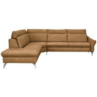 ECKSOFA in Echtleder Honig, Currygelb  - Currygelb/Edelstahlfarben, Konventionell, Leder/Metall (242/296cm) - Himolla Komfortklass