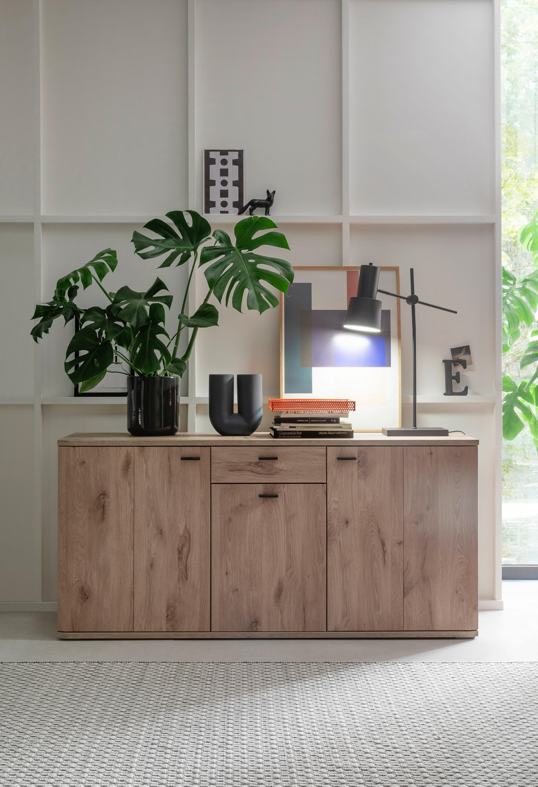 SIDEBOARD 149/78/44 cm  in Eichefarben  - Eichefarben/Anthrazit, Design, Holzwerkstoff/Metall (149/78/44cm) - MID.YOU