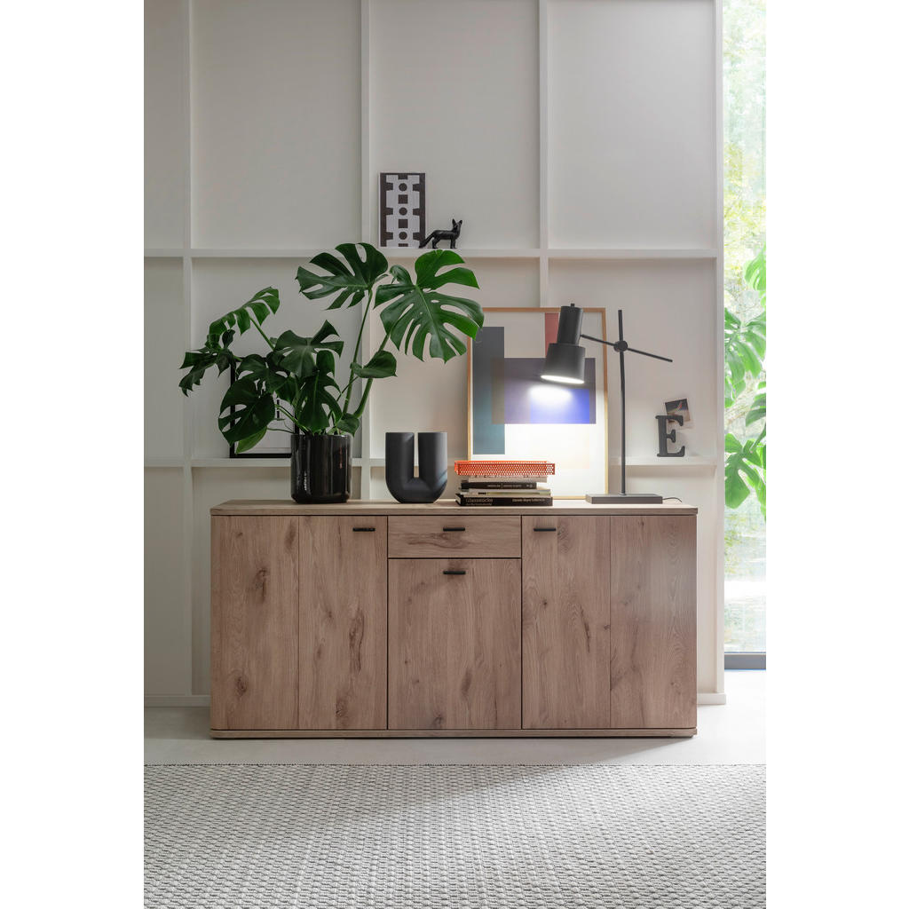 Thumbnail - Mid.you Sideboard Asmara, Eiche, Metall, 3 Fächer, 1 Schubladen, 149x78x44 cm, Made in EU, Wohnzimmer, Kommoden & Sidebo...