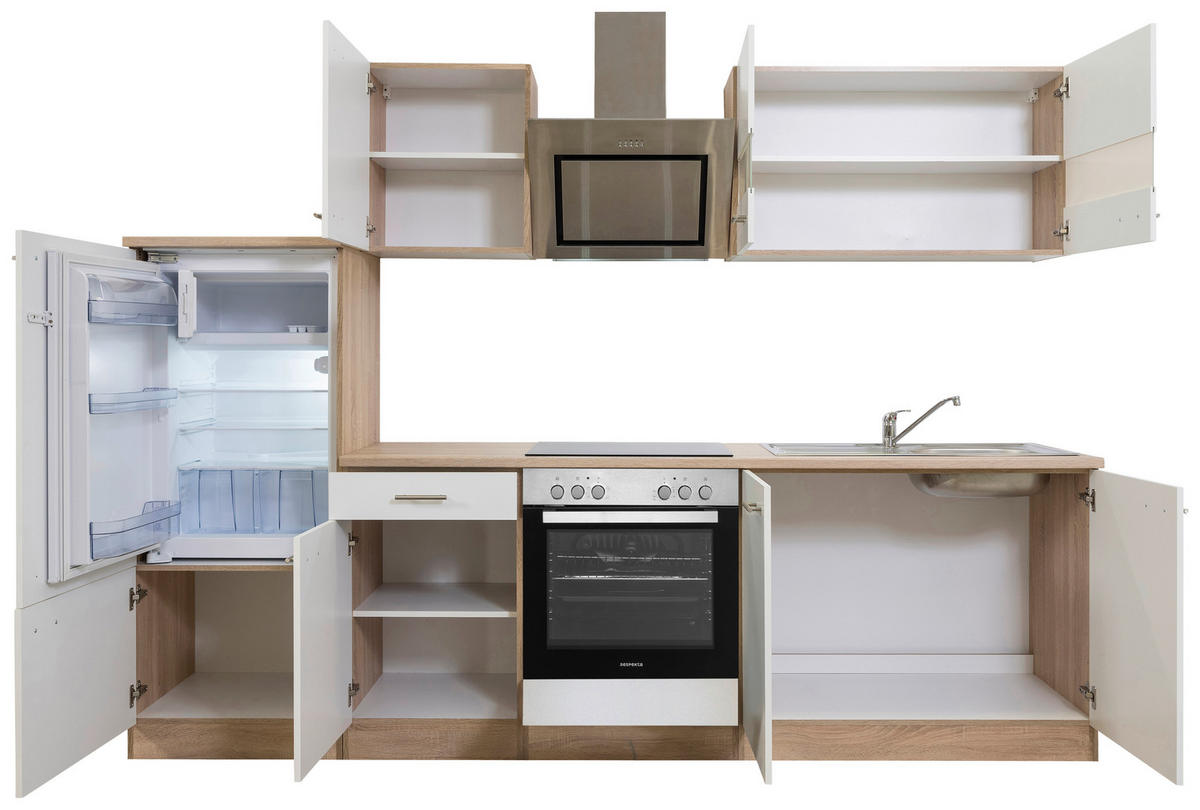 KÜCHENBLOCK 270 cm   in Weiß  - Edelstahlfarben/Eichefarben, Basics, Holzwerkstoff/Metall (270cm) - Respekta
