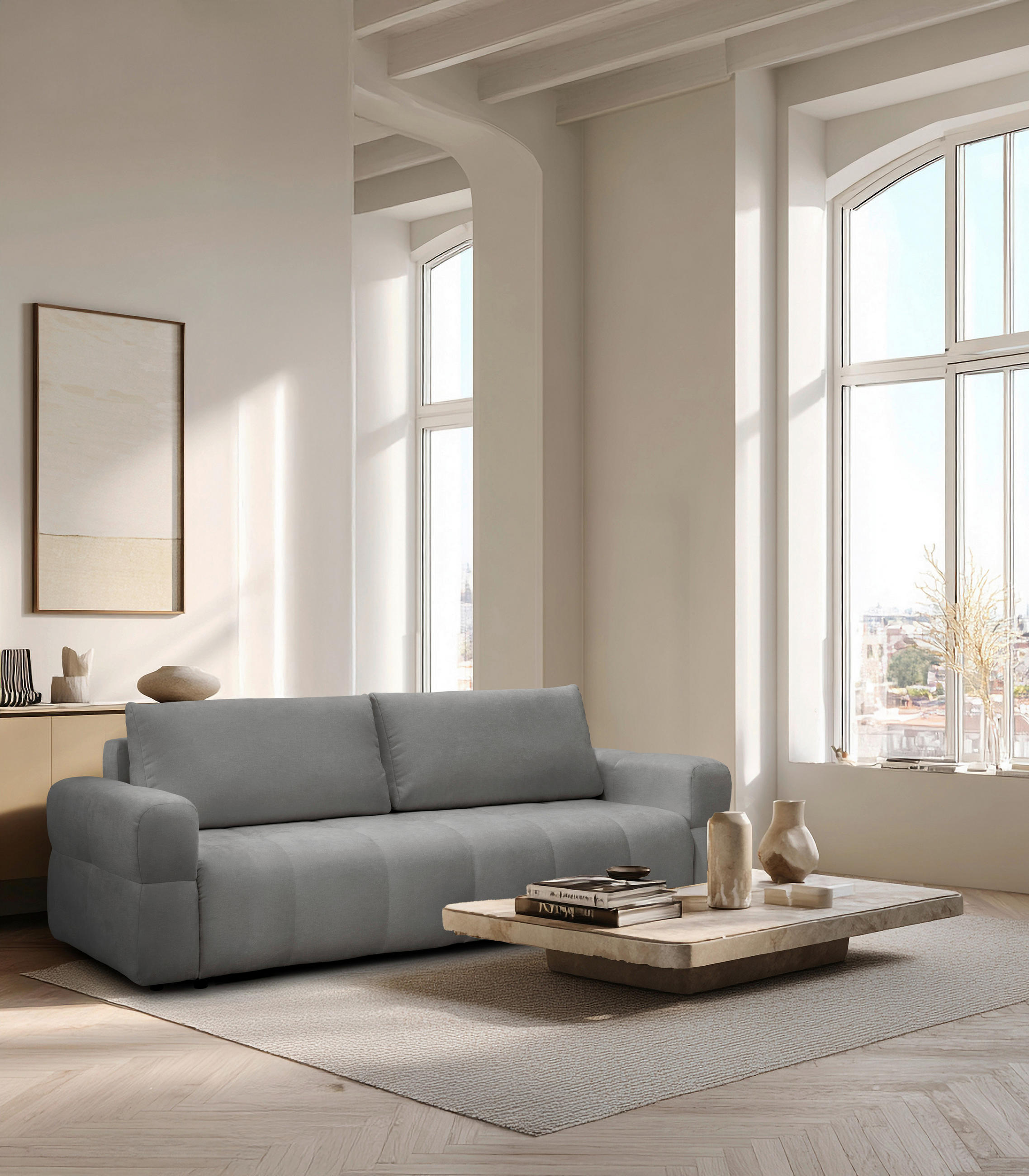 SCHLAFSOFA LOTTA  mit Chenille Grau  - Schwarz/Grau, Design, Textil (248/90/105cm) - MID.YOU