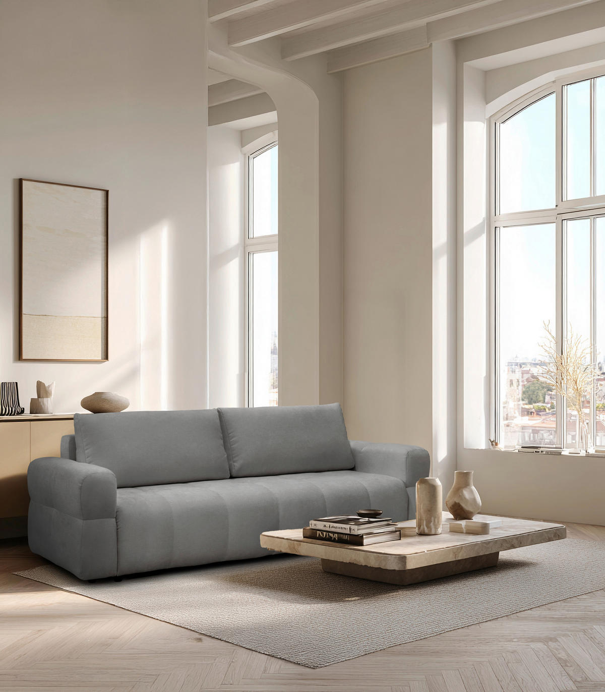 SCHLAFSOFA LOTTA  mit Chenille Grau  - Schwarz/Grau, Design, Textil (248/90/105cm) - MID.YOU