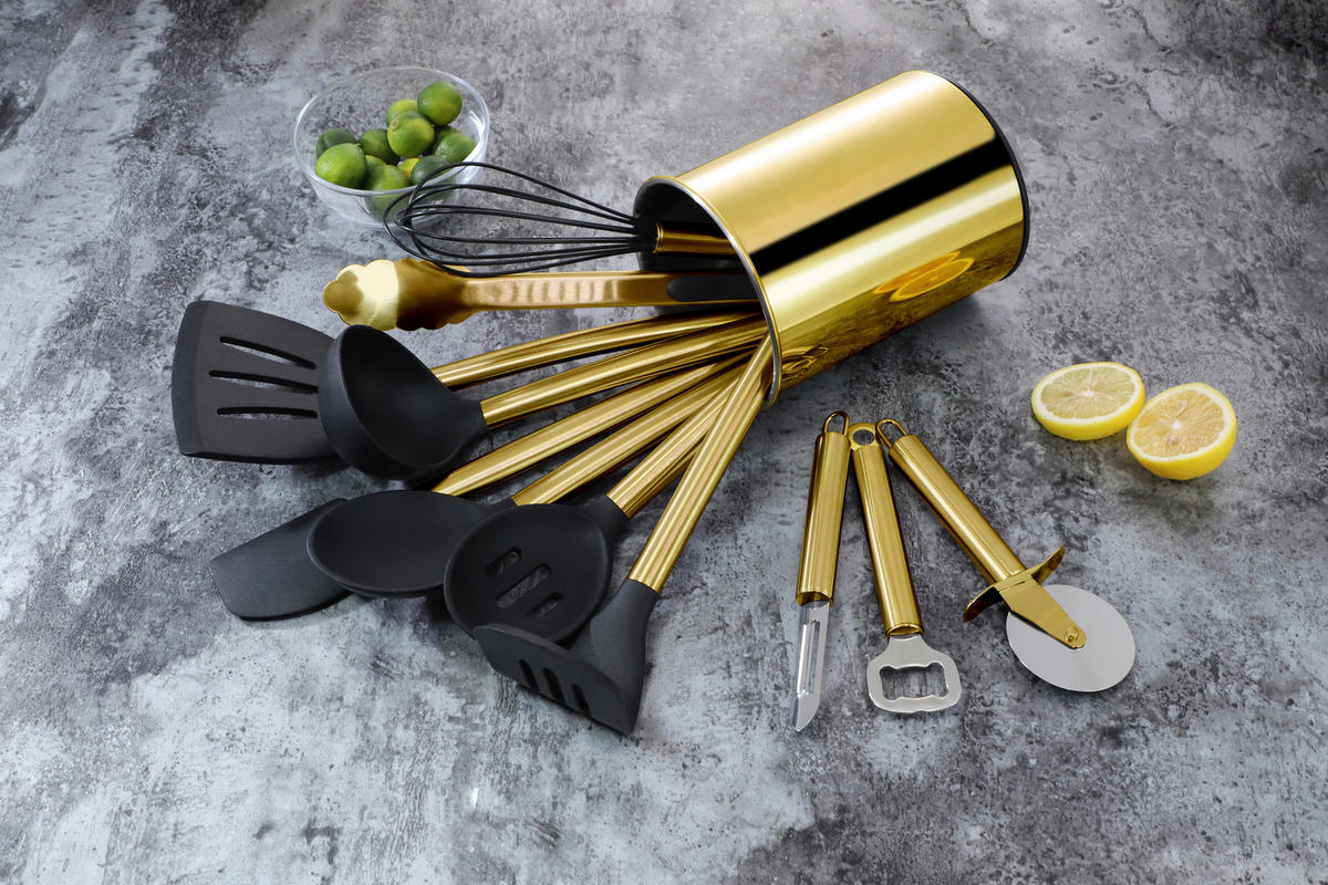 KÜCHENHELFERSET  - Goldfarben/Schwarz, Basics, Kunststoff/Metall (13cm) - Echtwerk