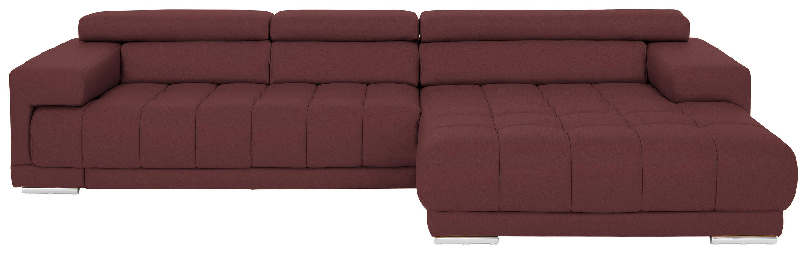 ECKSOFA  in Echtleder Brombeere Kopfteilverstellung  330/190 cm  - Chromfarben/Brombeere, Design, Leder/Metall (330/190cm) - Beldomo Speed