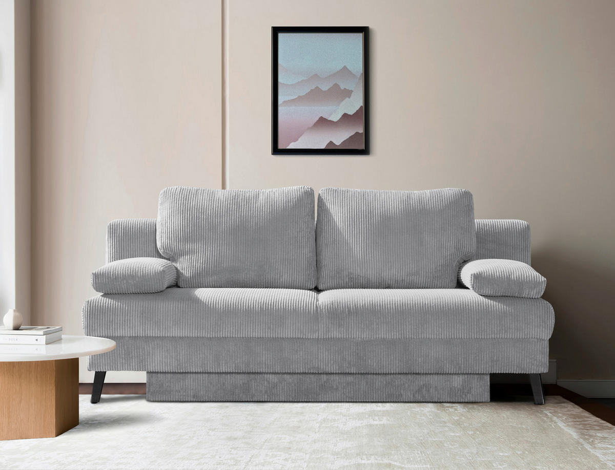 SCHLAFSOFA in Cord Hellgrau  - Hellgrau/Schwarz, Modern, Textil/Metall (194/91/90cm) - Novel