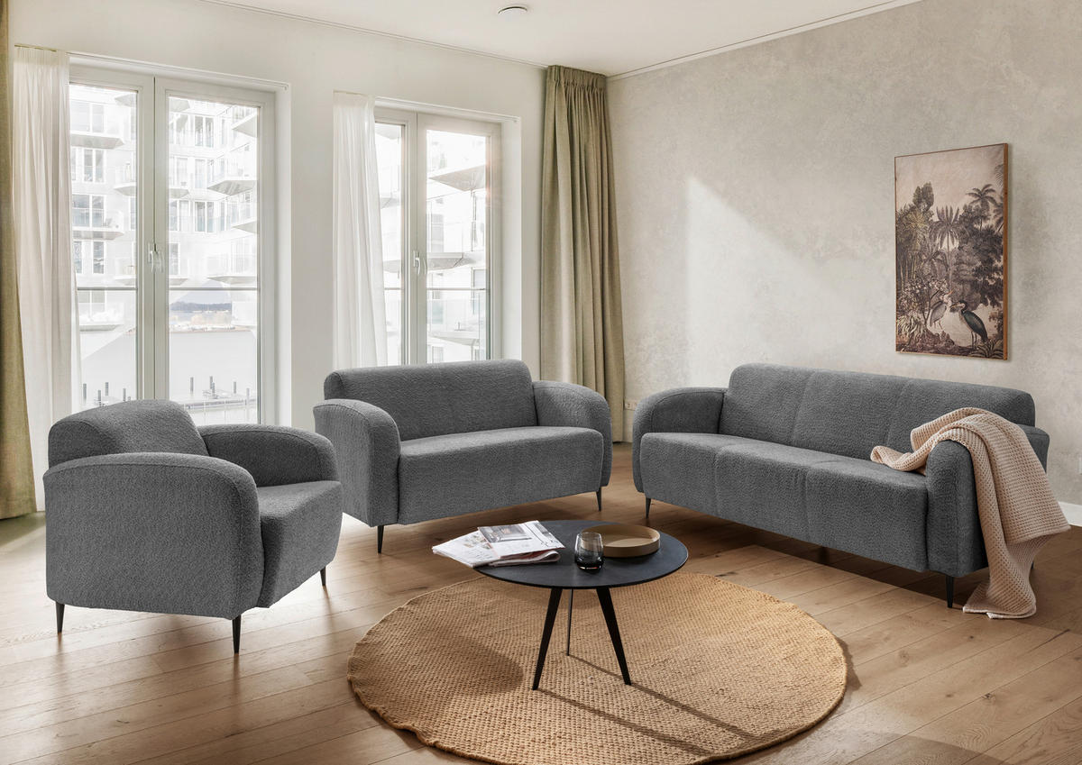 3-SITZER-SOFA in Bouclé Anthrazit  - Anthrazit/Schwarz, MODERN, Textil/Metall (180/76/90cm) - Livetastic