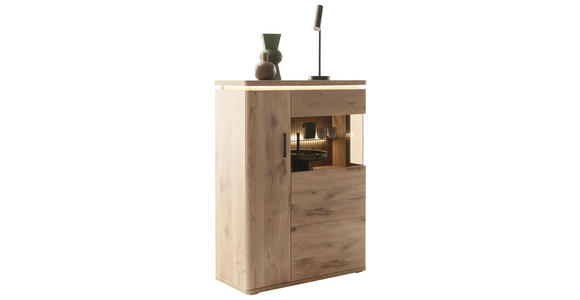 HIGHBOARD 90/124/38 cm  - Eichefarben/Anthrazit, KONVENTIONELL, Glas/Holzwerkstoff (90/124/38cm) - Cantus