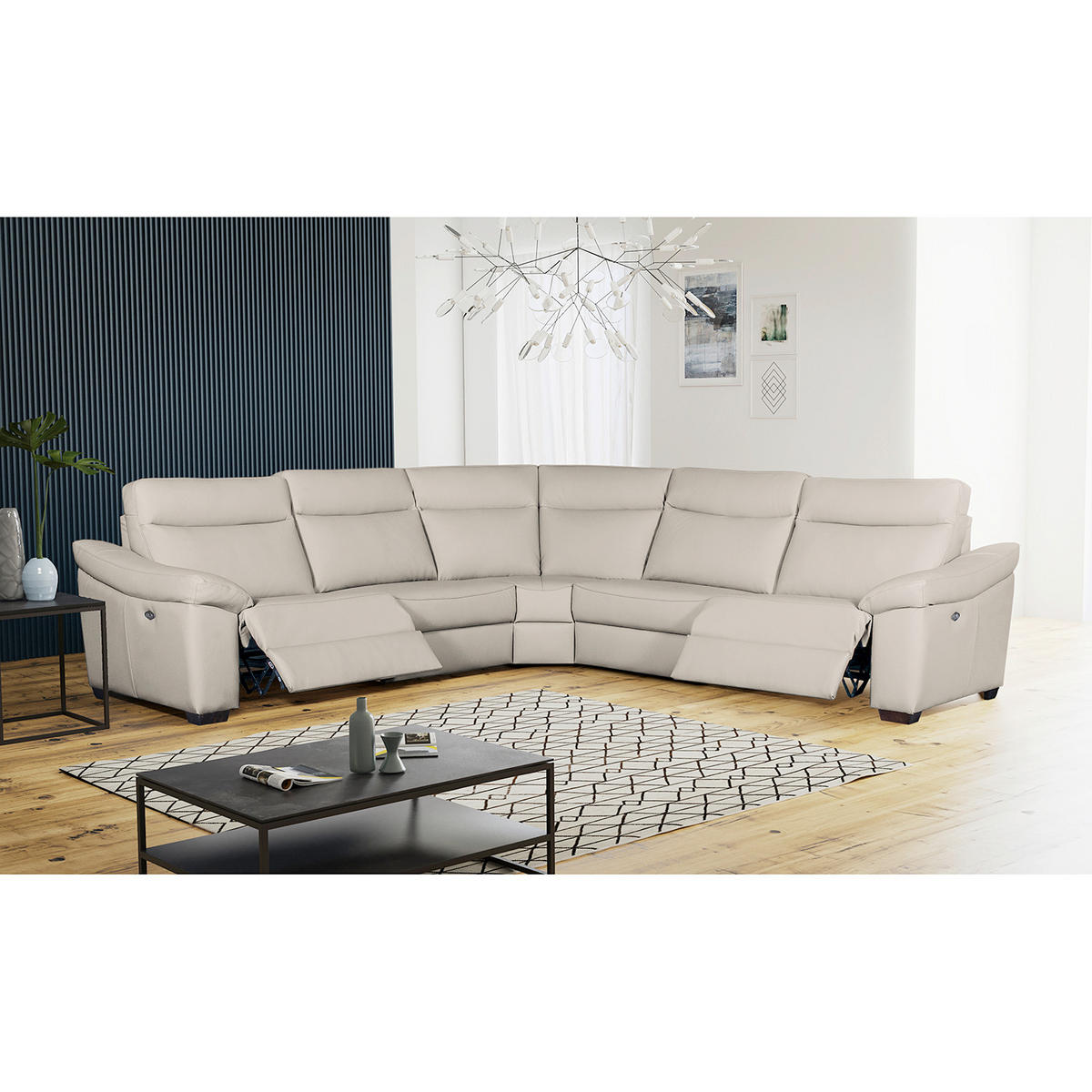 ECKSOFA Grau Echtleder  - Schwarz/Grau, Design, Leder/Holz (299/299cm) - Livetastic